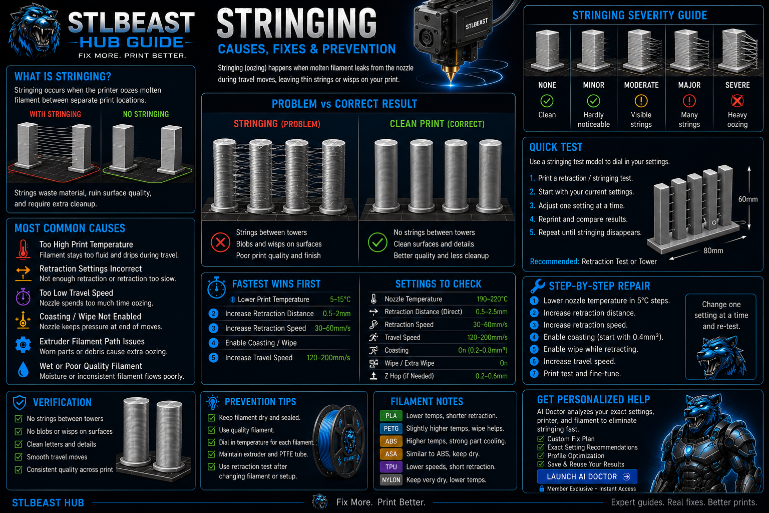Stringing and oozing visual diagnostic guide