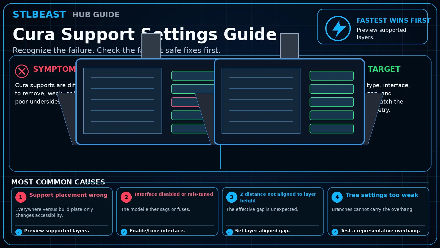 Visual comparison for cura support settings guide