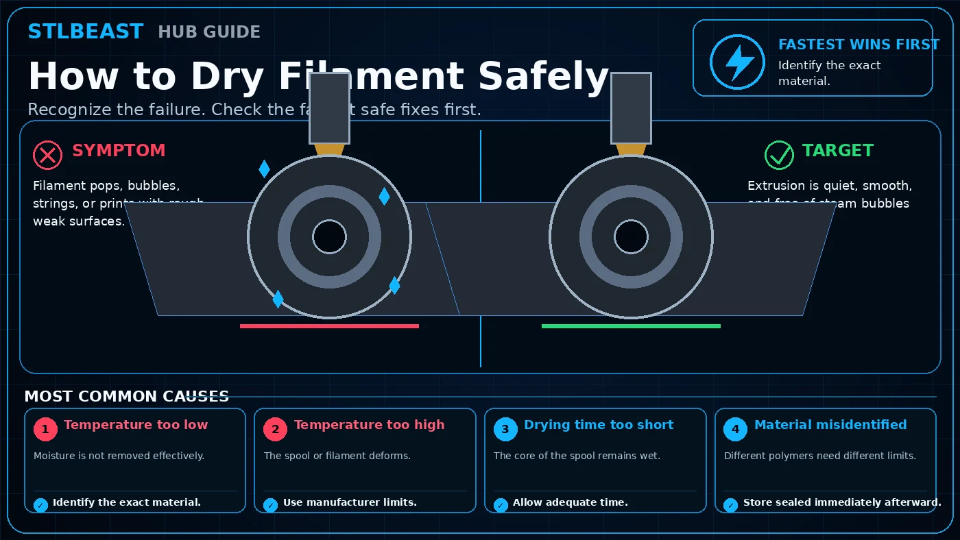 Visual comparison for how to dry filament safely