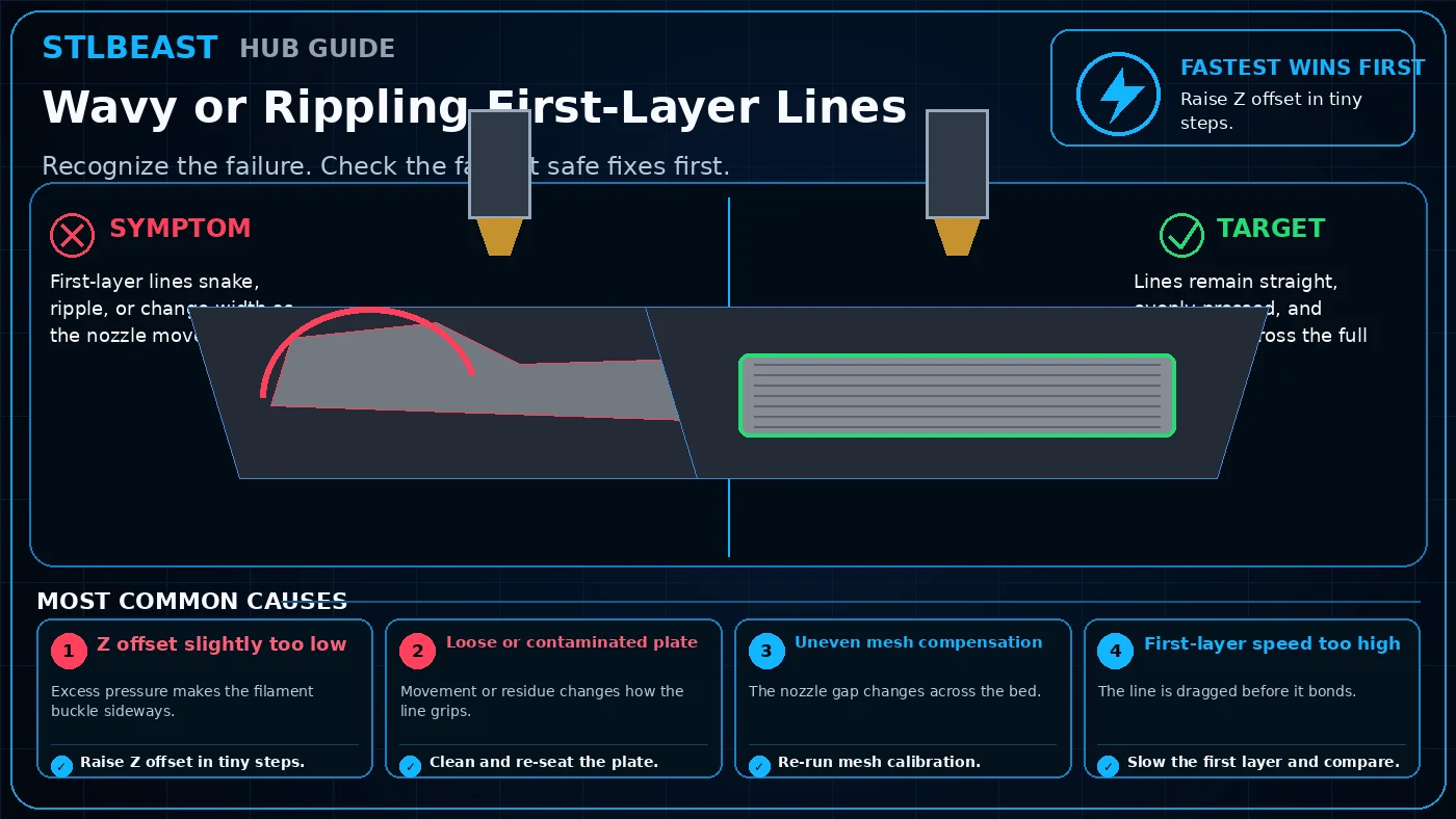 Visual comparison for wavy or rippling first-layer lines