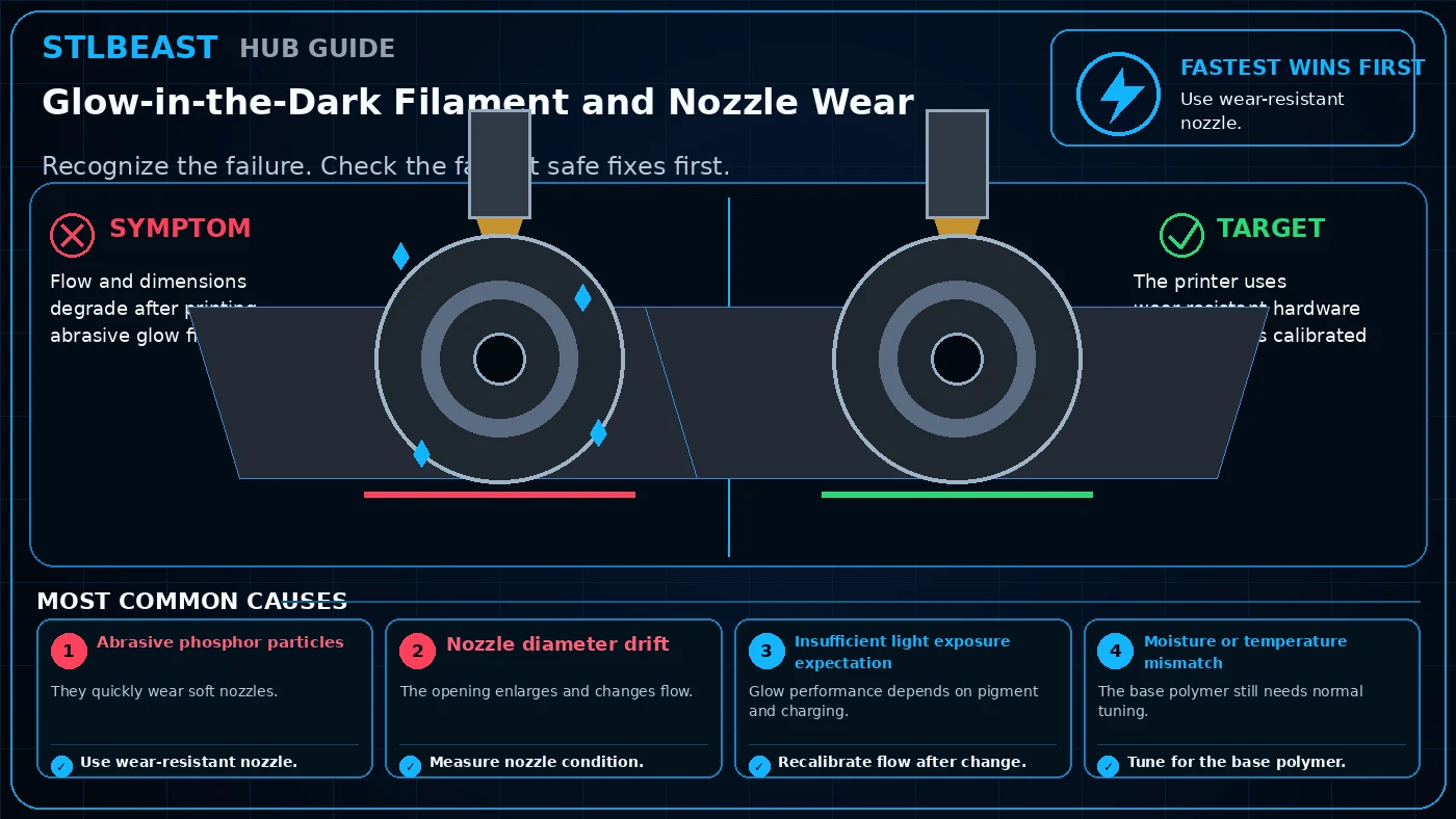 Glow-in-the-Dark Filament and Nozzle Wear visual guide