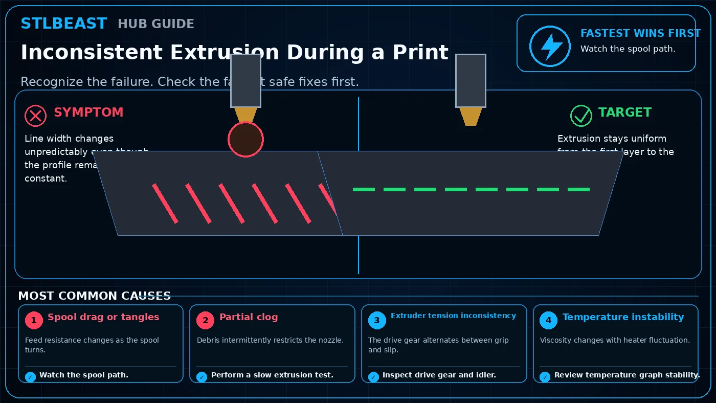 Visual comparison for inconsistent extrusion during a print