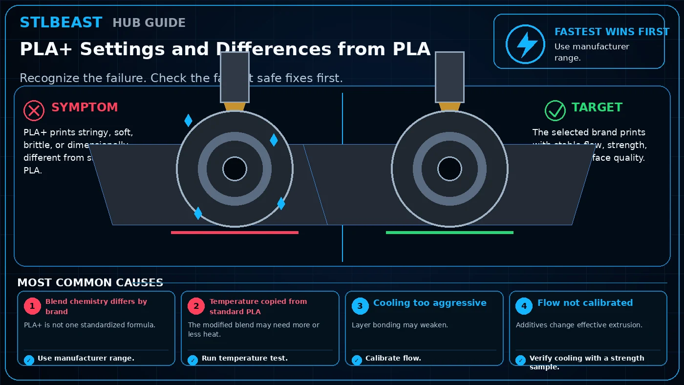 Visual comparison for pla+ settings and differences from pla
