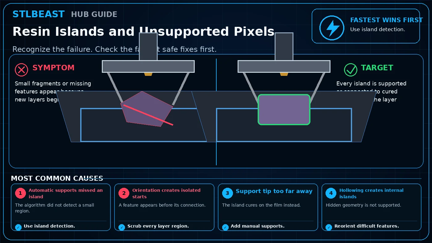 Resin Islands and Unsupported Pixels visual guide