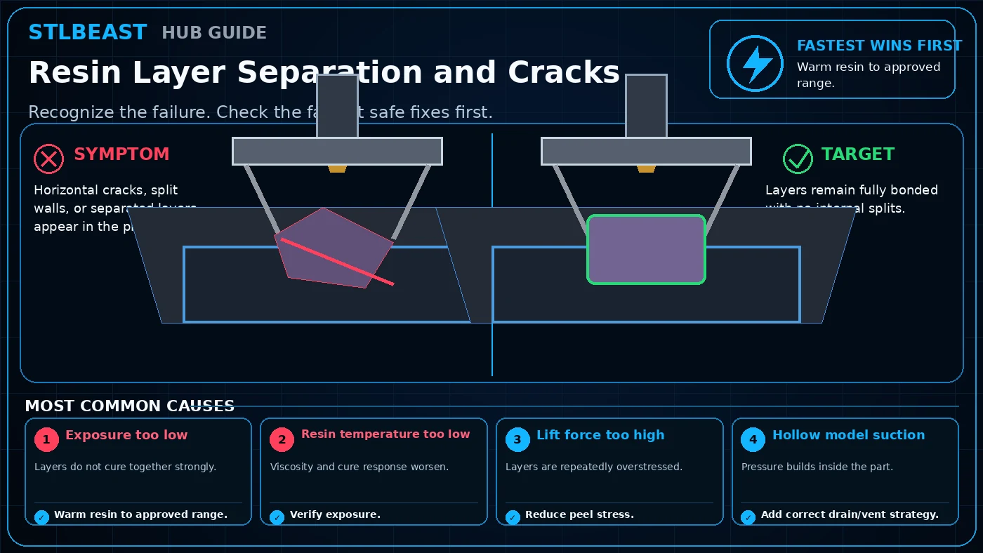 Visual comparison for resin layer separation and cracks