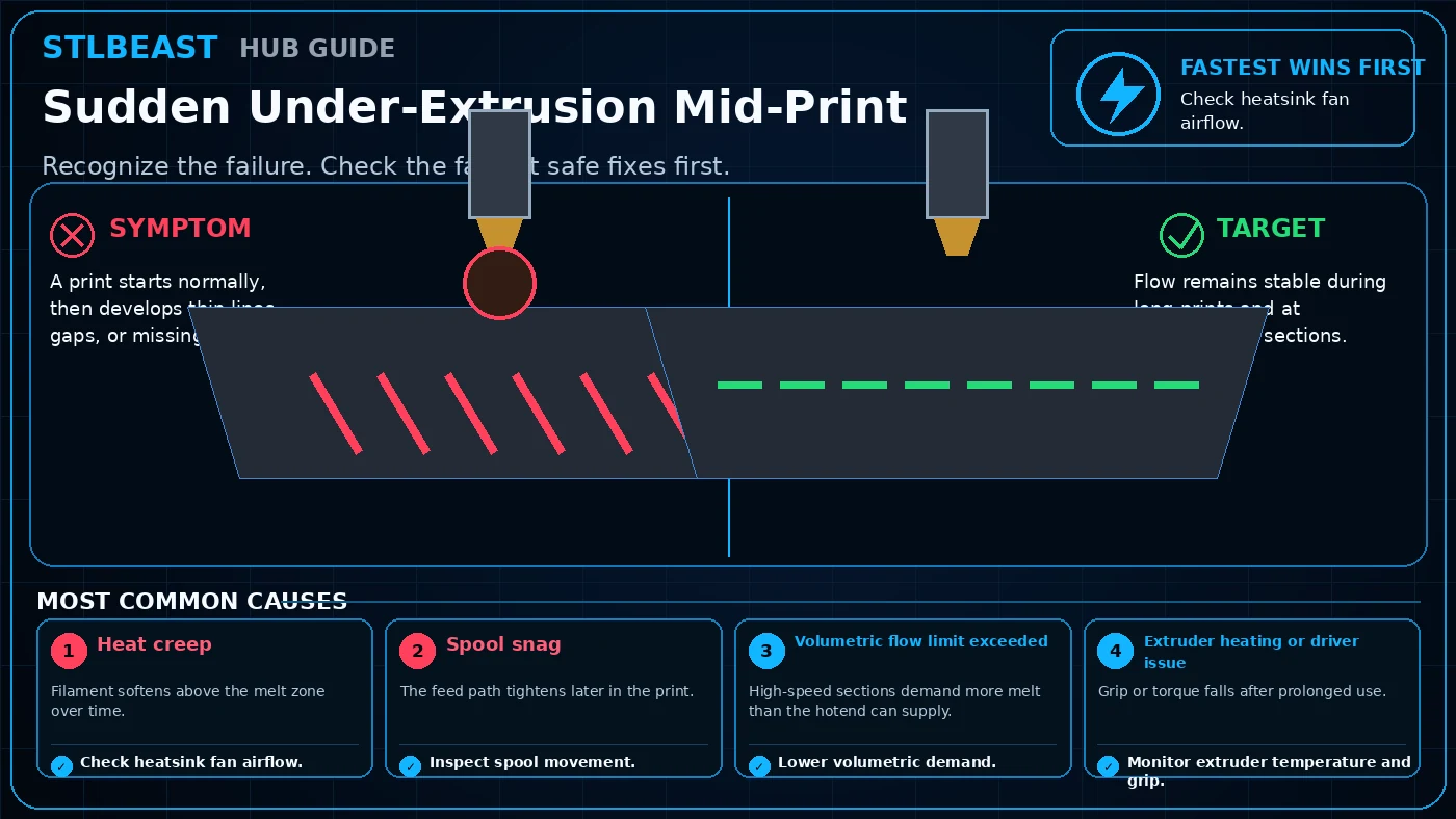 Sudden Under-Extrusion Mid-Print visual guide