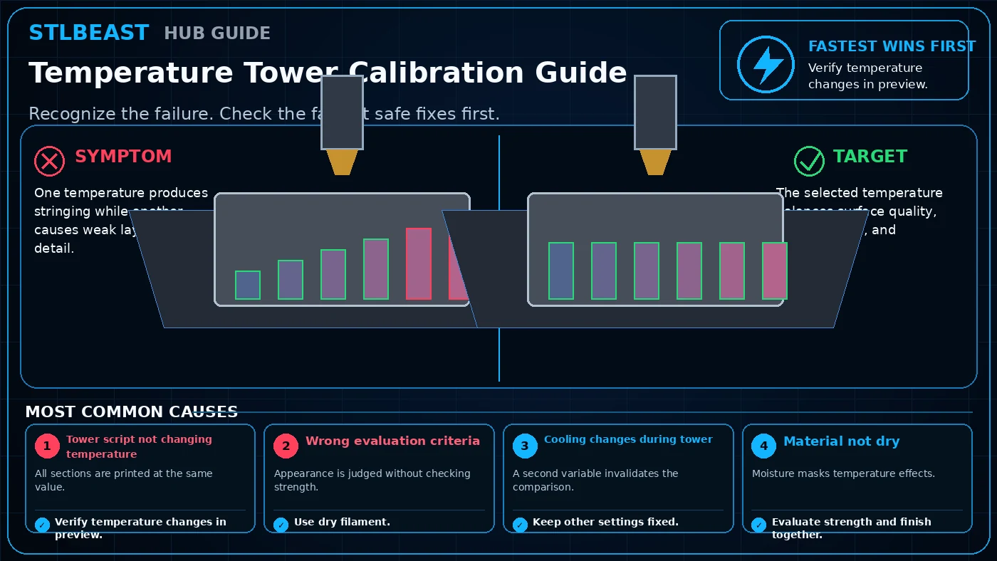 Visual comparison for temperature tower calibration guide