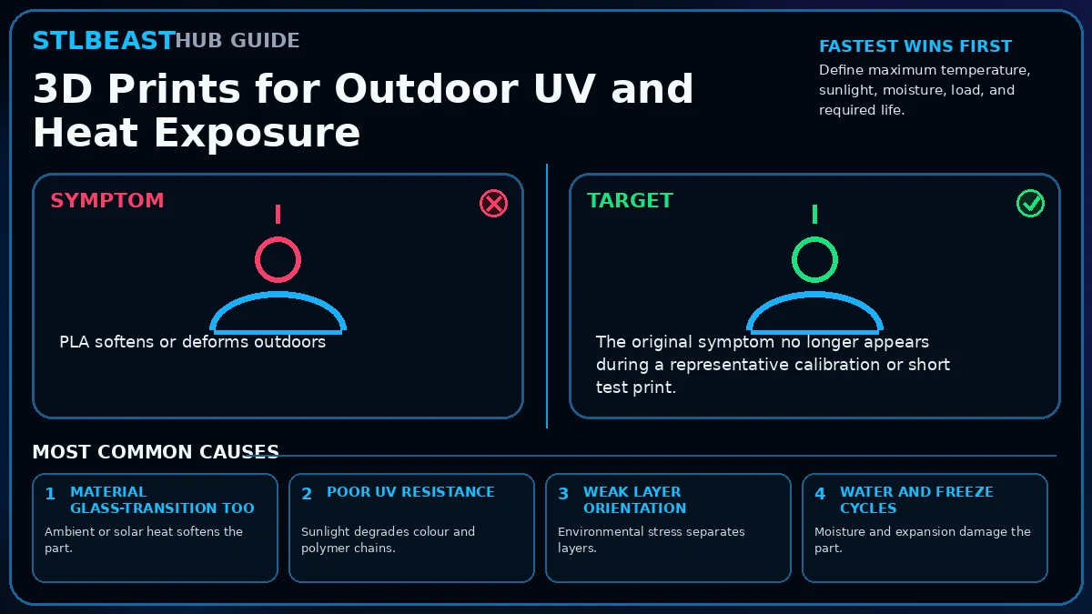 Visual diagnosis for 3d prints for outdoor uv and heat exposure