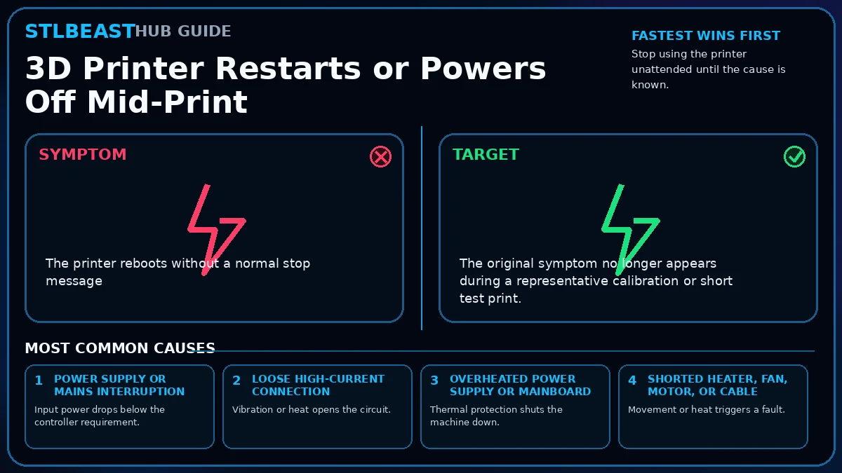 3D Printer Restarts or Powers Off Mid-Print visual guide