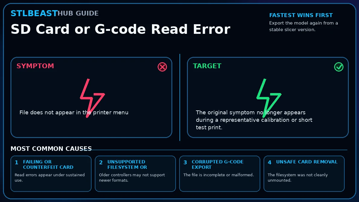 Visual diagnosis for sd card or g-code read error