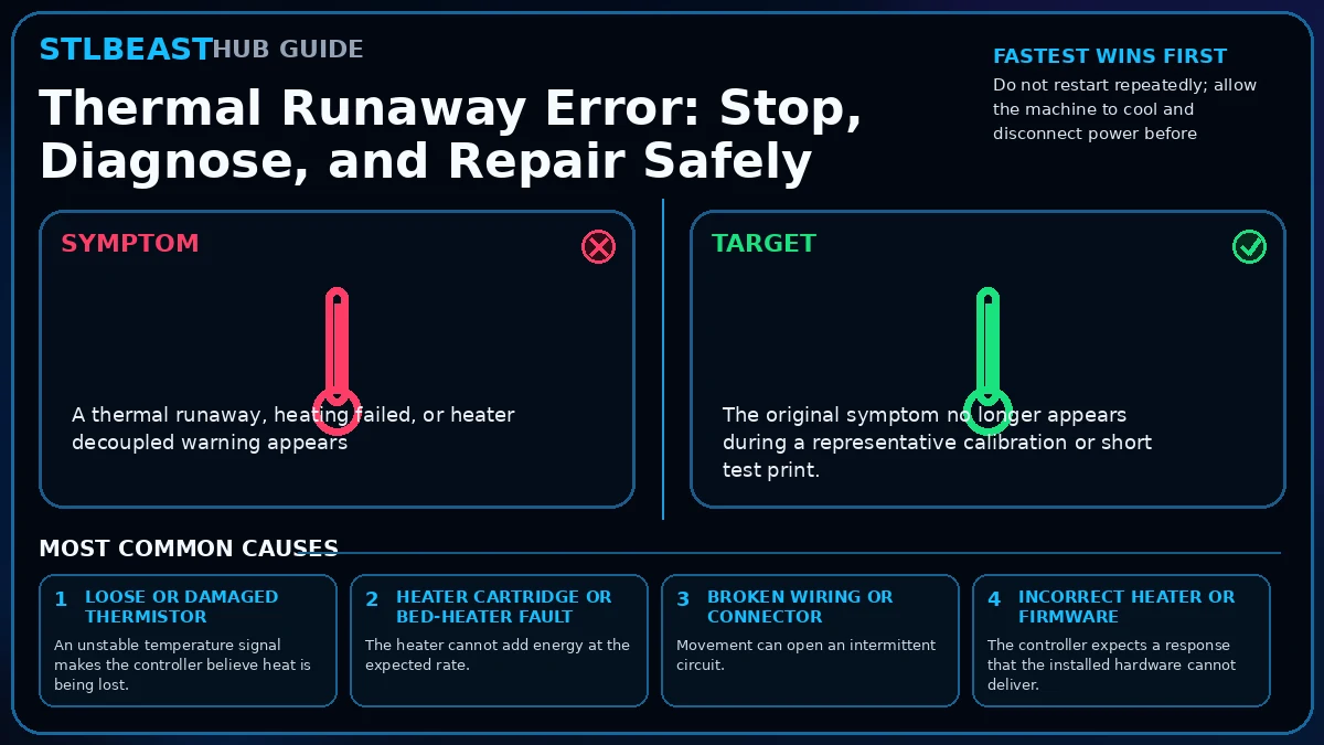 Visual diagnosis for thermal runaway error: stop, diagnose, and repair safely