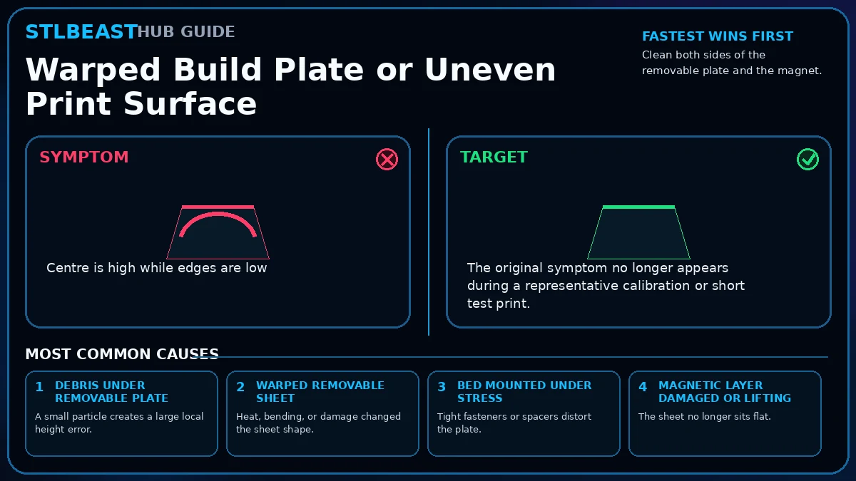 Visual diagnosis for warped build plate or uneven print surface