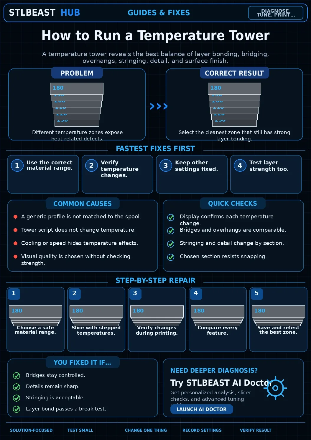 Visual guide for temperature tower calibration guide