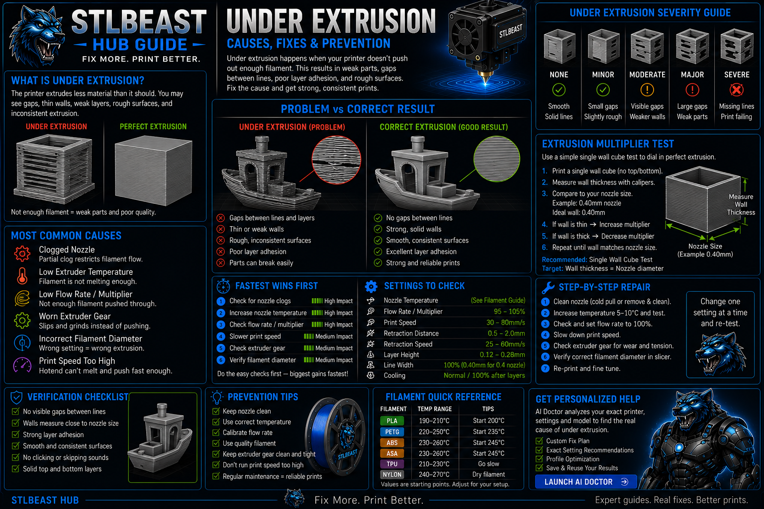 3D Printer Under-Extrusion visual troubleshooting guide