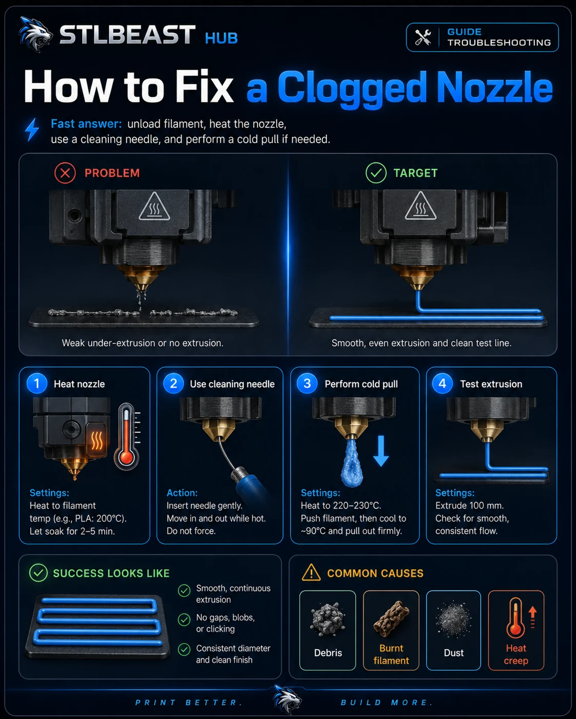 Detailed visual troubleshooting guide for partial or clogged nozzle