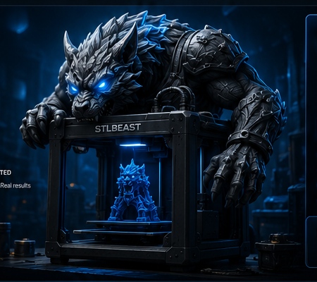 STLBEAST mascot monitoring a 3D printer
