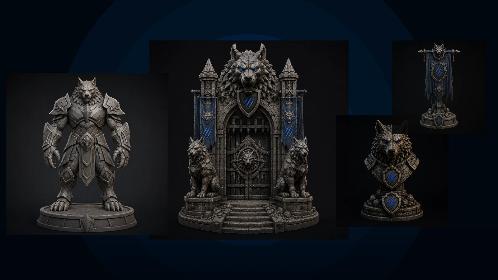 Wolfbound Citadel fantasy wolf models used to demonstrate large statue and gate print planning
